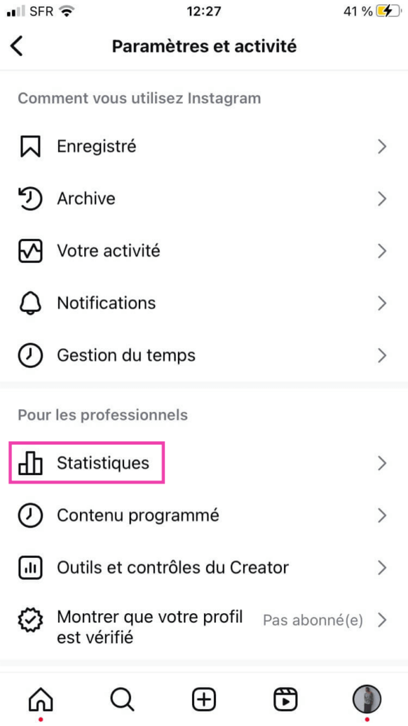 tableau de bord professionnel, insights instagram, statistiques instagram