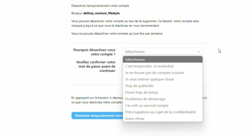 désactiver son compte instagram de manière temporaire
