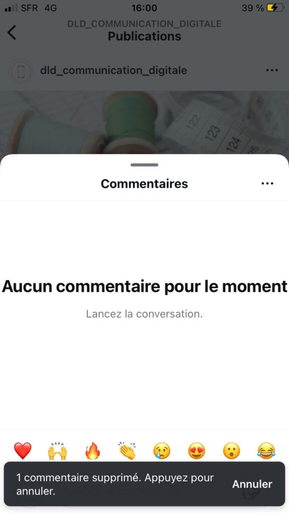 supprimer les commentaires dans instagram