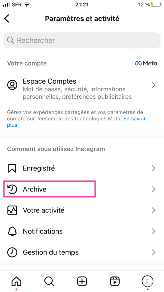 archives instagram, comment archiver dans instagram