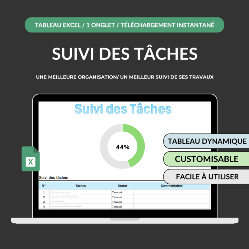 gestion des tâches excel, tableau suivi des tâches excel, suivi des tâches productivité, modèle gestion des tâches excel