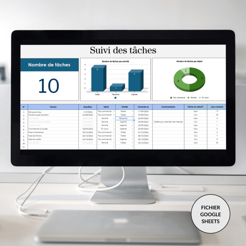 tableau de suivi des tâches google sheets, tableur excel, to do list google sheets, to do liste excel, tracker google sheets, tableau suivi google sheets