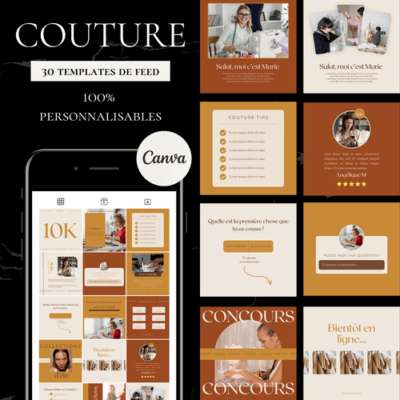 templates Instagram de feed pour la couture, modèles de publications Intagram pour les couturières, maquettes Instagram