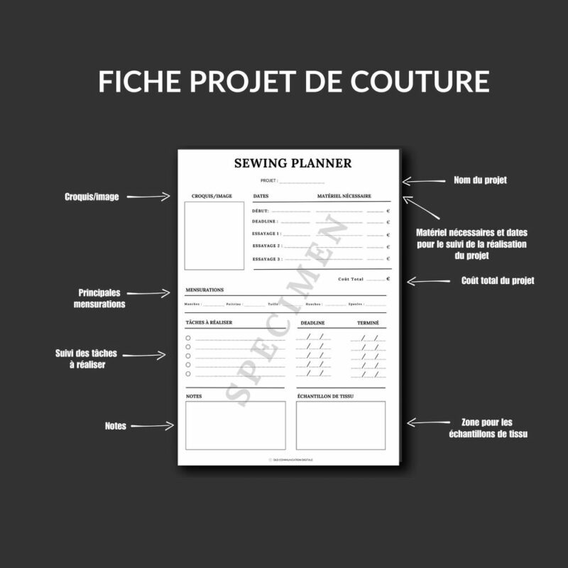 fiche travaux de couture pdf à remplir, carnet de couture, sewing planner, planner de couture