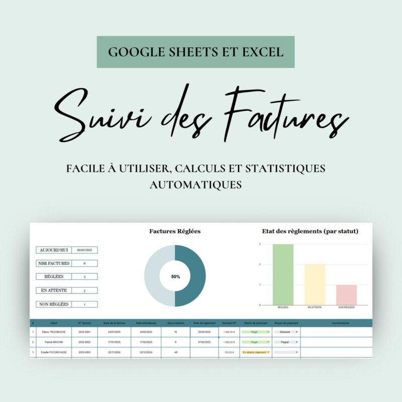 tableau excel suivi facture clients, tableau de bord facturation clients, tableau suii de paiement