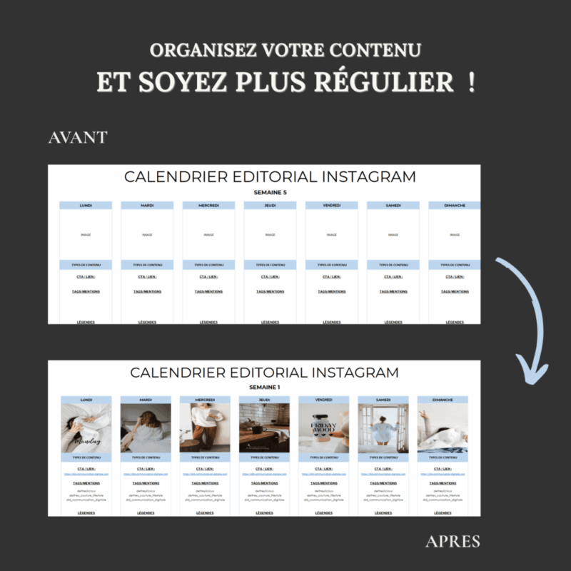 Planning éditorial instagram, calendrier réseaux sociaux 2025, planning de post instagram, calendrier de contenu social media