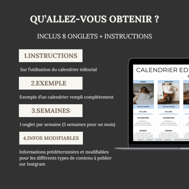 Planning éditorial instagram, calendrier réseaux sociaux 2025, planning de post instagram, calendrier de contenu social media