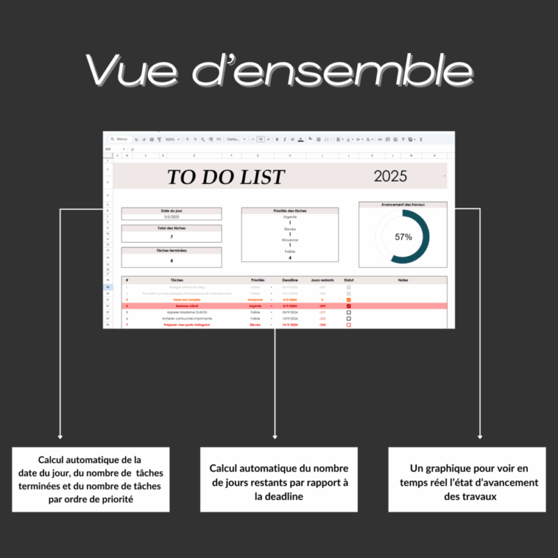 Modèle de Check list Excel Google Sheets à télécharger, pour gérer efficacement ses tâches quotidiennes – Image 3