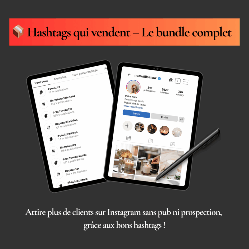 workbook Instagram pour coachs et créateurs, hashtags pour augmenter sa visibilité sur Instagram, kit complet Instagram pour professionnels