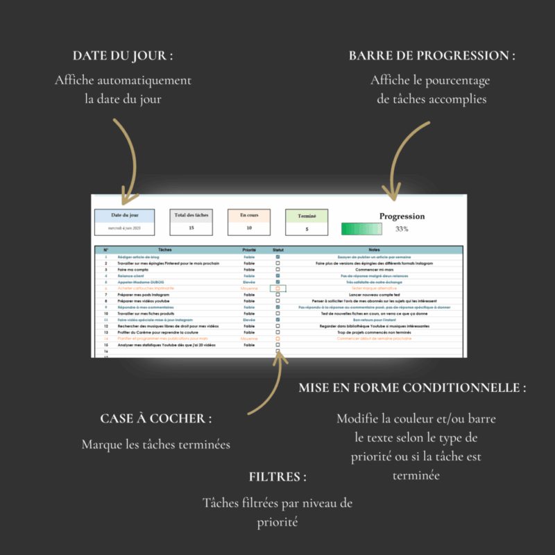 To-Do List Excel Suivi de Productivité Automatique – Image 3