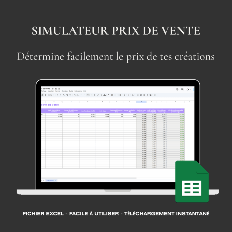 Tableau Google Sheets pour tarification atelier de couture