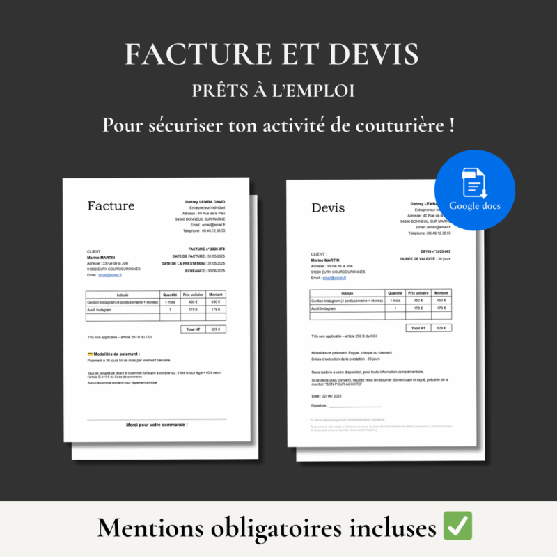 Pack juridique pour couturière & créatrice indépendante : Devis, Facture & CGV prêts à l'emploi ! – Image 3