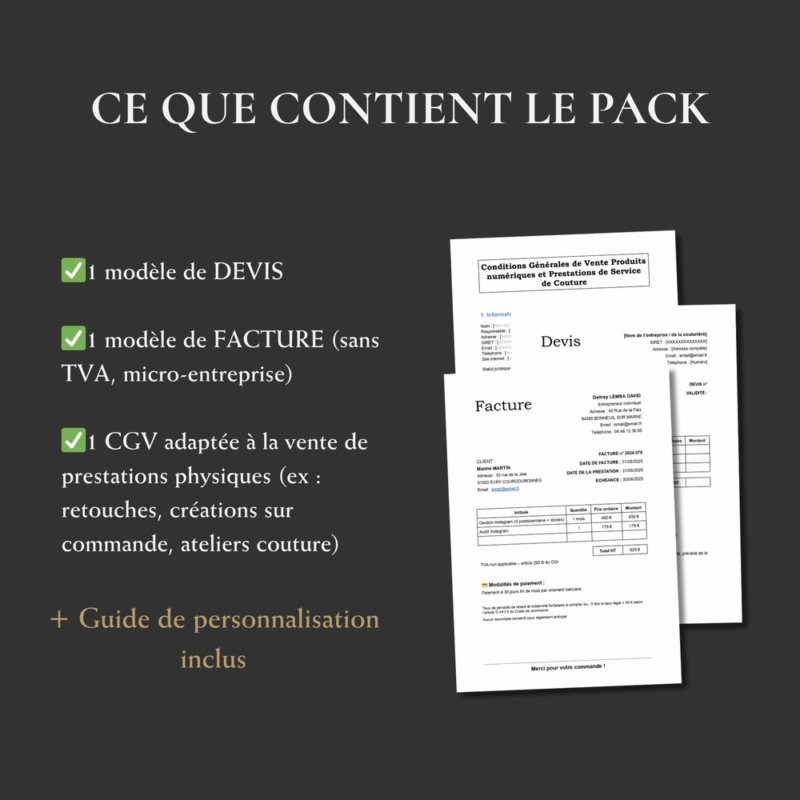 Pack juridique pour couturière & créatrice indépendante : Devis, Facture & CGV prêts à l'emploi ! – Image 5