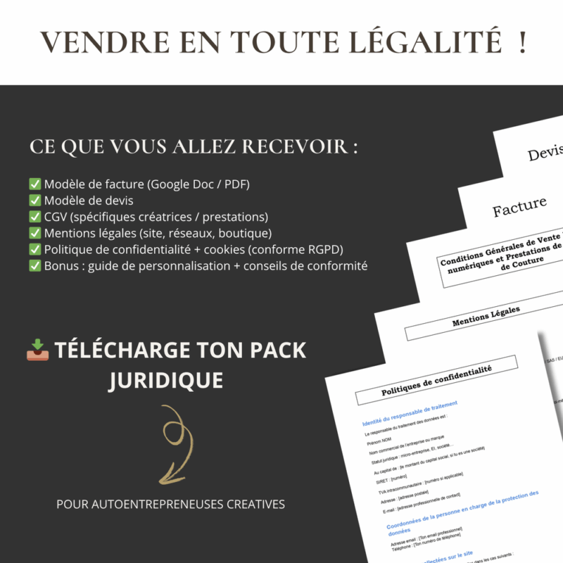 Ressources légales pour activité créative de couture, kit de lancement activité, comment rédiger ses CGV de couture