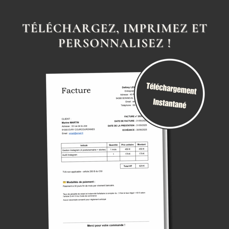 modèle facture sans TVA pour micro-entreprise couture - Kit administratif et juridique pour auto-entrepreneuse en couture