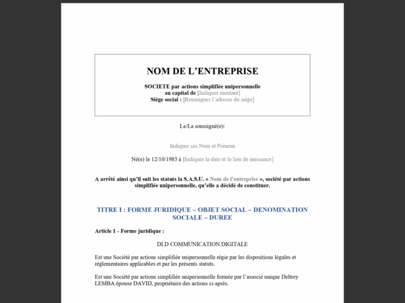 modèle de Statuts SASU