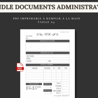 Modèle de facture PDF à imprimer pour couturière ou créatrice – document professionnel avec mentions légales obligatoires