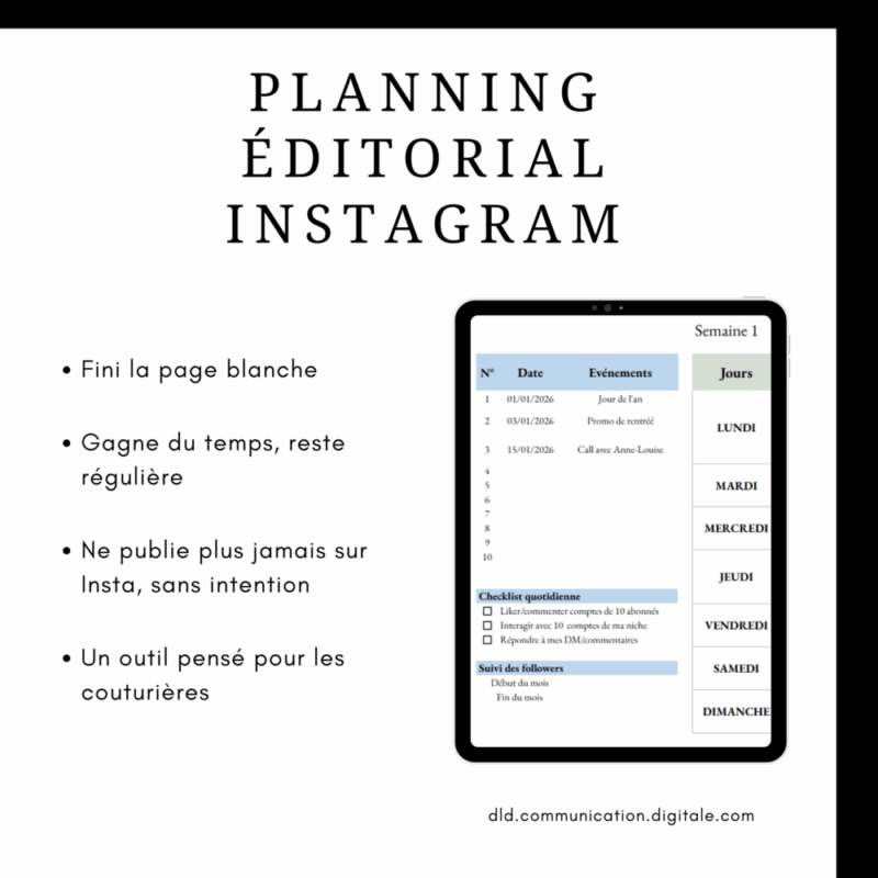 Planning éditorial Instagram couture – Fini la page blanche, gagne en visibilité