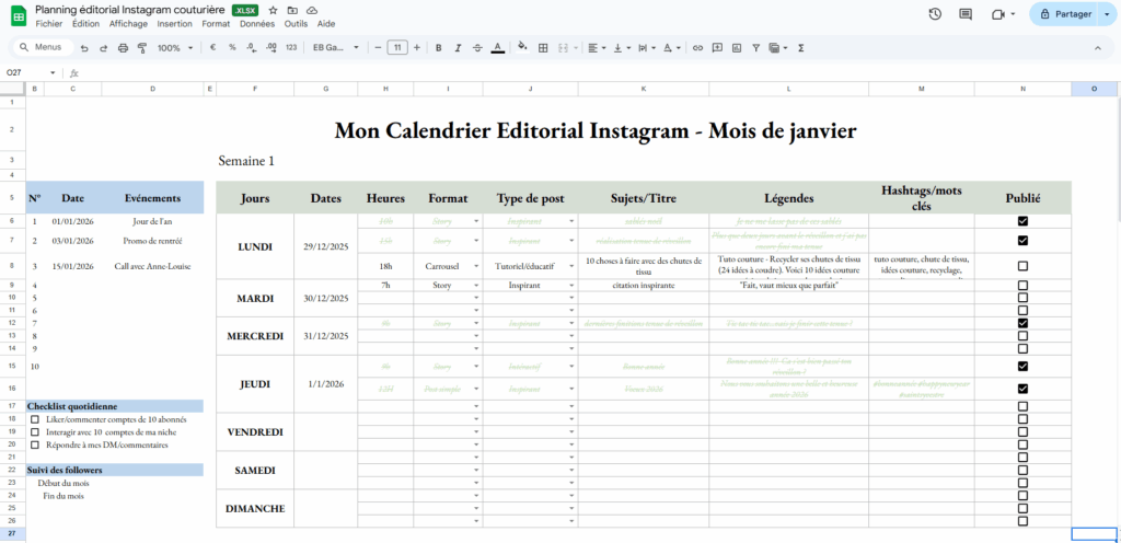 planning éditorial instagram couture - idées de contenu instagram couture pour vendre ses créations, comment faire pour être régulière sur instagram quand on es créatrice