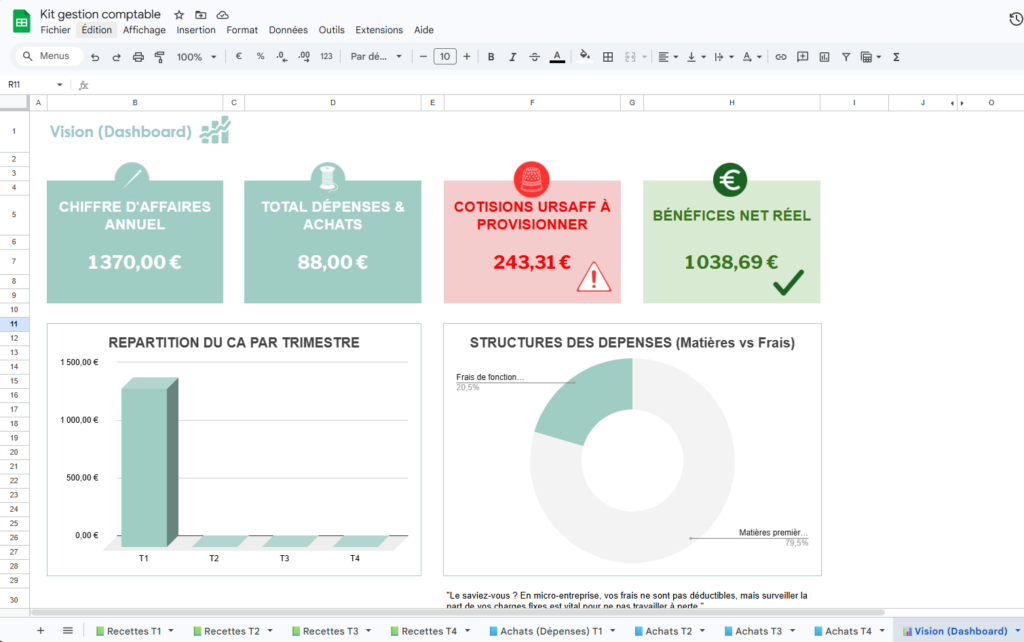 registre des recettes et registre des achats pour micro entrepreneurs excel et google sheets automatisés