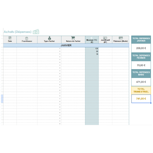 registre des achats pour micro entreprise