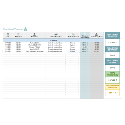 registre des recettes pour micro entreprise