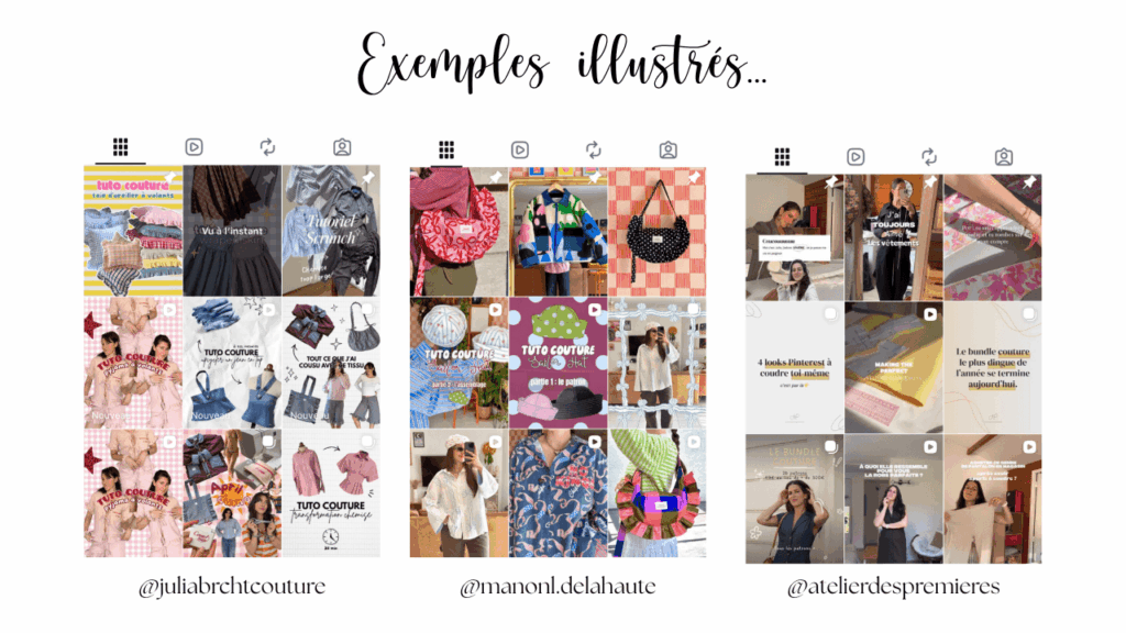 exemples de personal branding de comptes instagram de couturières, influenceuse couture et créatrice de patrons